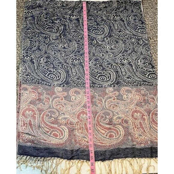 NWT Walina Bohochic Silk/Viscose Blend Taupe/Grey/Red 70"x28" Fringe Shawl/Scarf - Picture 2 of 8